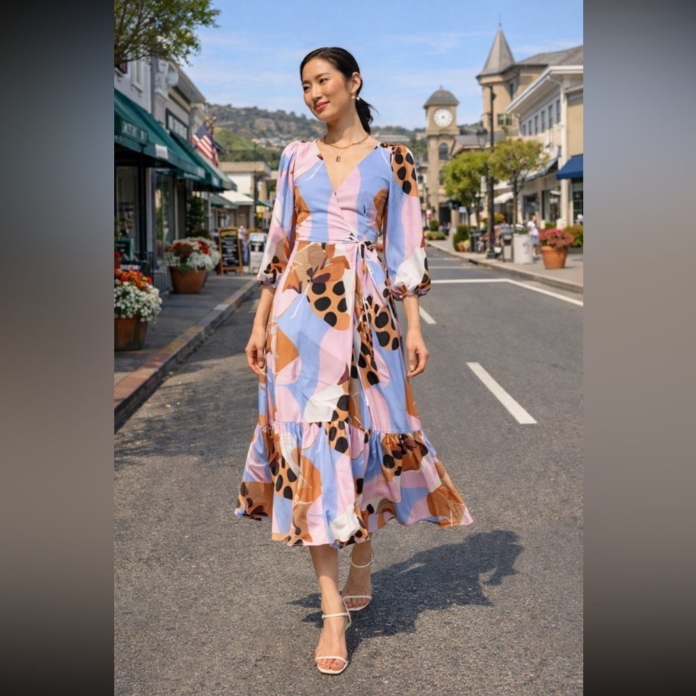🌟VERY RARE🌟 Anthropologie NWT Hutch Bloom Wrap MIDI Dress Size XXS.